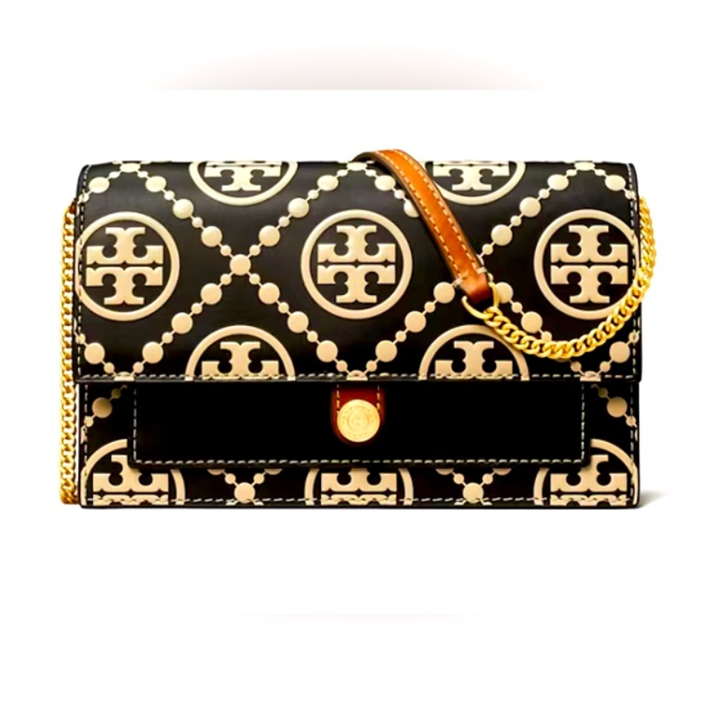 Tory Burch T MONOGRAM CONTRAST EMBOSSED CHAIN WALLET